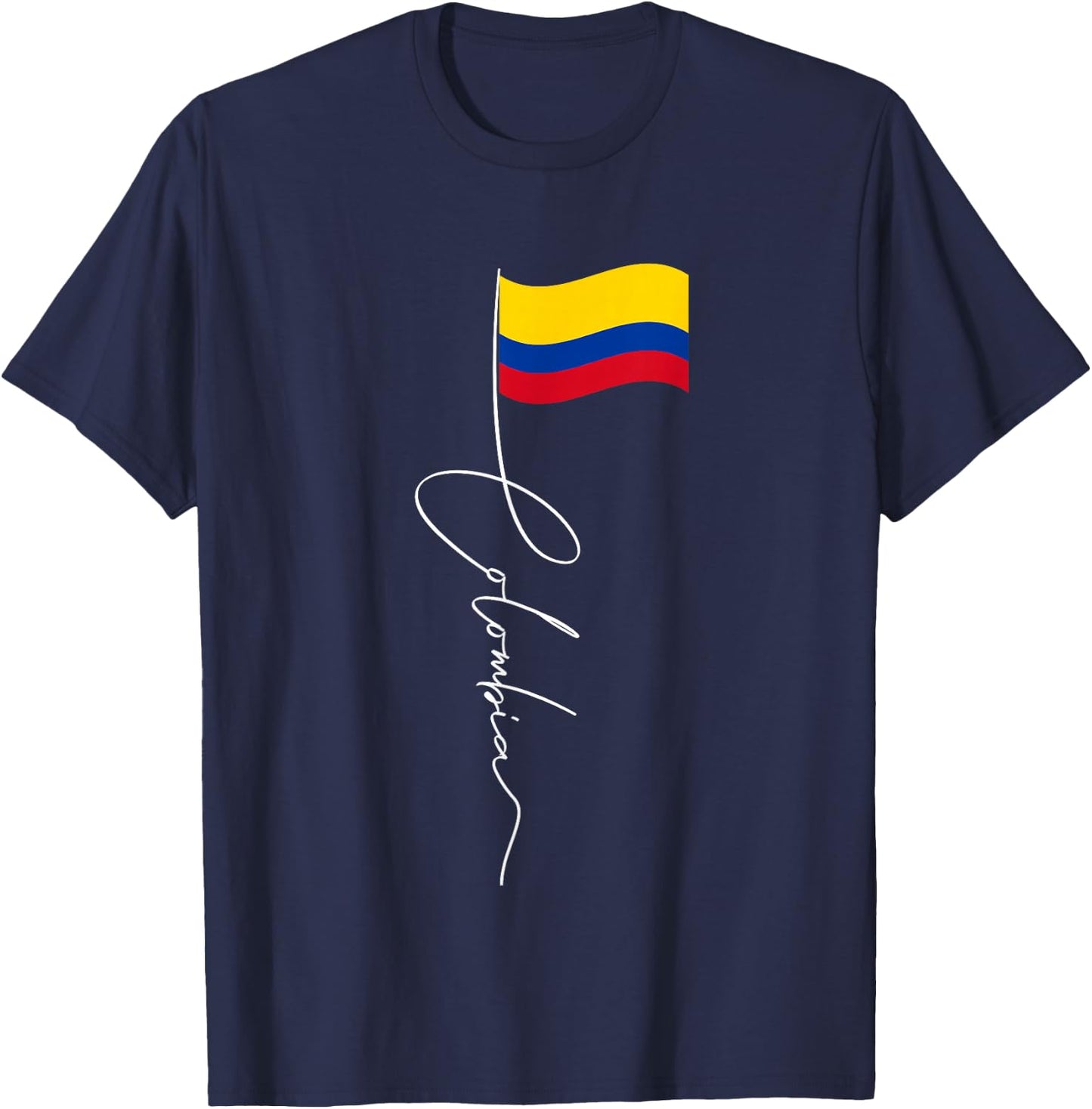 Family Heritage Gifts Colombia Signature Flag Pole Adults Black Retro Flag T-Shirt - T-Shirt | Navy