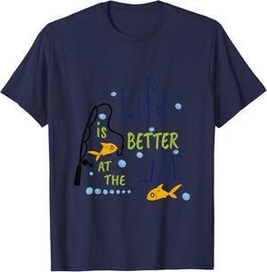 Life Is Better At The Lake Fishing Hobby Kid Toddler Child T-Shirt - T-Shirt | Navy
