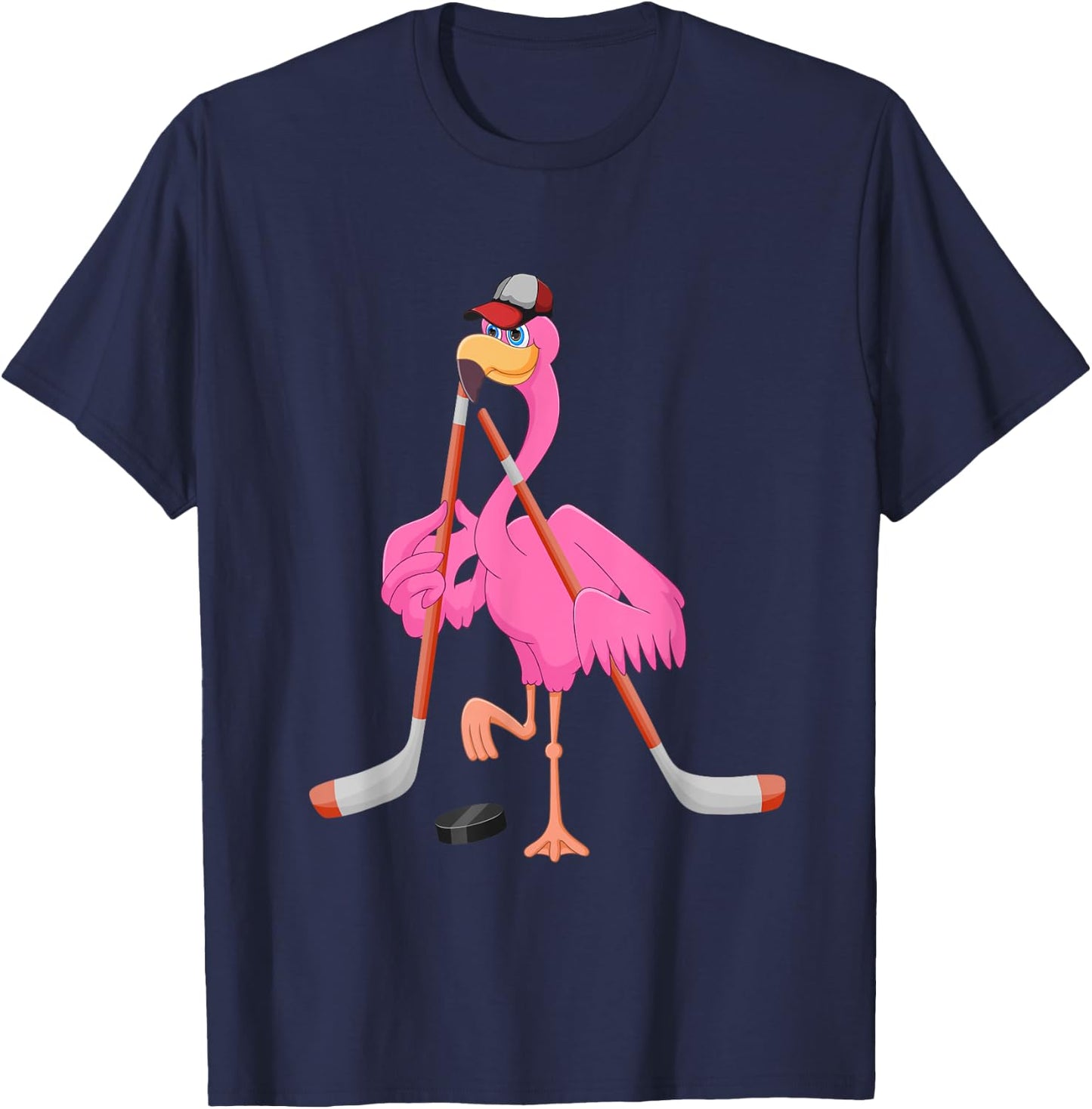 Flamingo Playing Hockey Matching Player Coach Birds Lover T-Shirt - T-Shirt | Navy