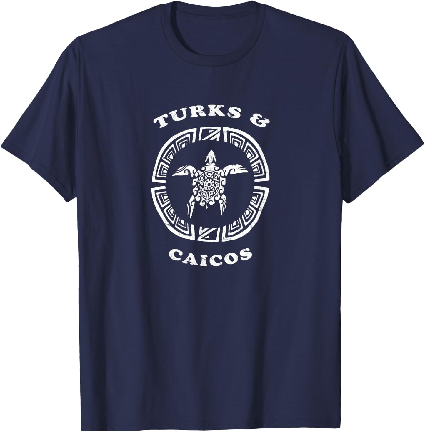 Turks & Caicos Retro Vintage Tribal Turtle Vacation T-Shirt - T-Shirt | Navy
