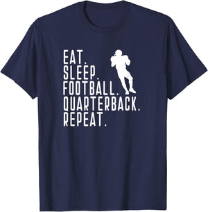 Eat Sleep Quarterback QB Player Funny Graphic Saying Repeat T-Shirt - T-Shirt | Navy