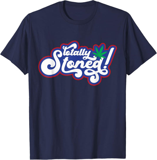 Retro Totally Stoned 420 Weed Marijuana , black, S T-Shirt - T-Shirt | Navy