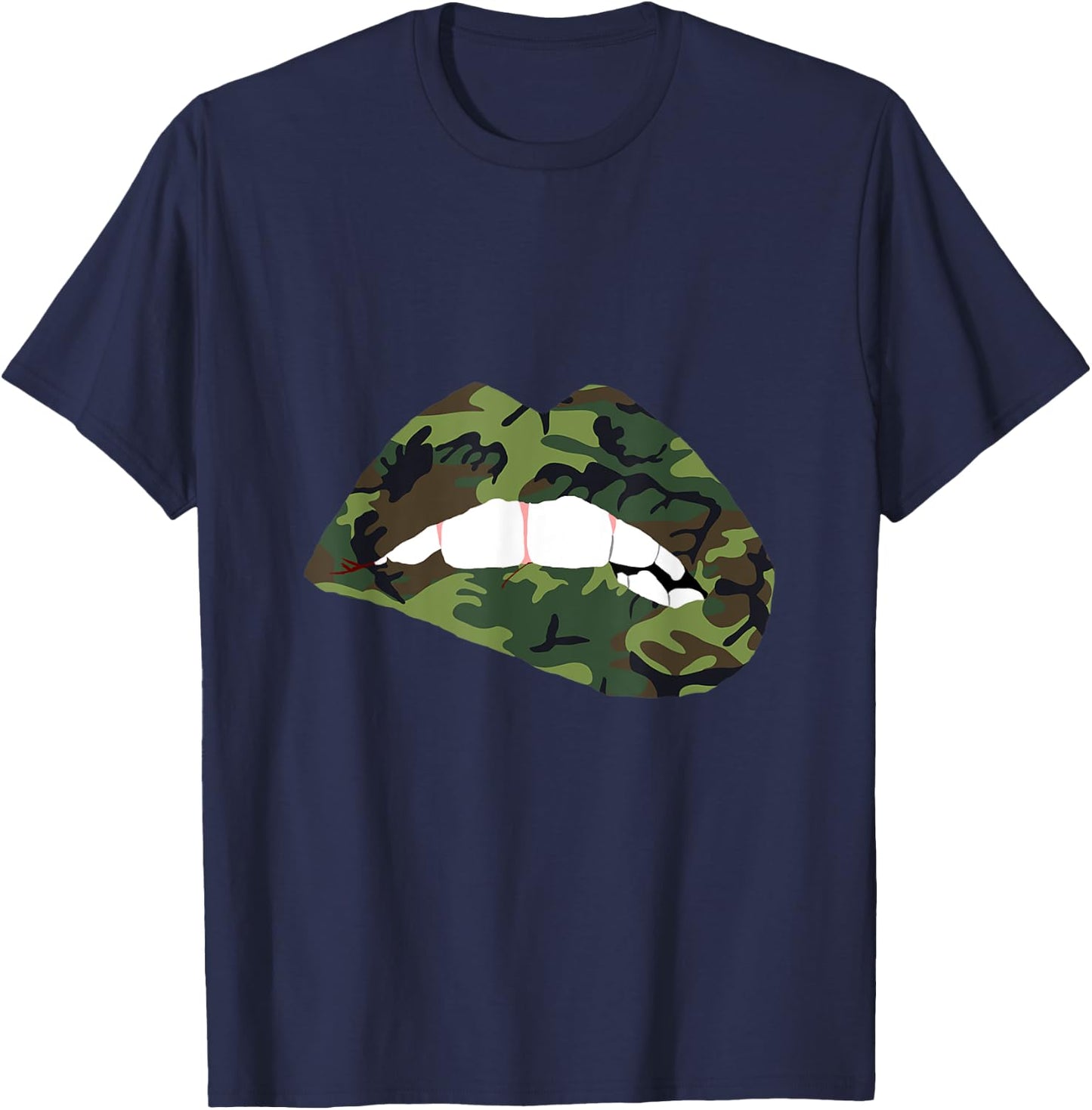 Camouflage Lips Mouth Military Kiss Me Biting Camo Kissing T-Shirt - T-Shirt | Navy