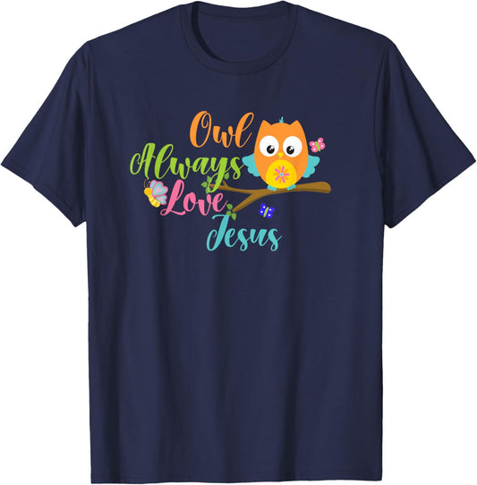 Owl Always Love Jesus Colorful Youth Christian T Shirt T-Shirt - T-Shirt | Navy