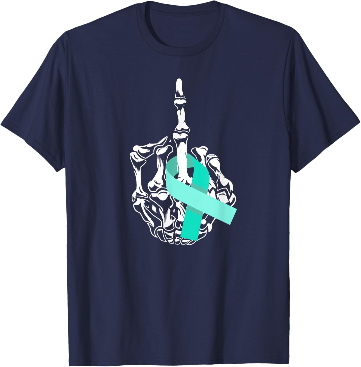 Fuck Ovarian Cancer Middle Finger Ovarian Cancer Awareness T-Shirt - T-Shirt | Navy