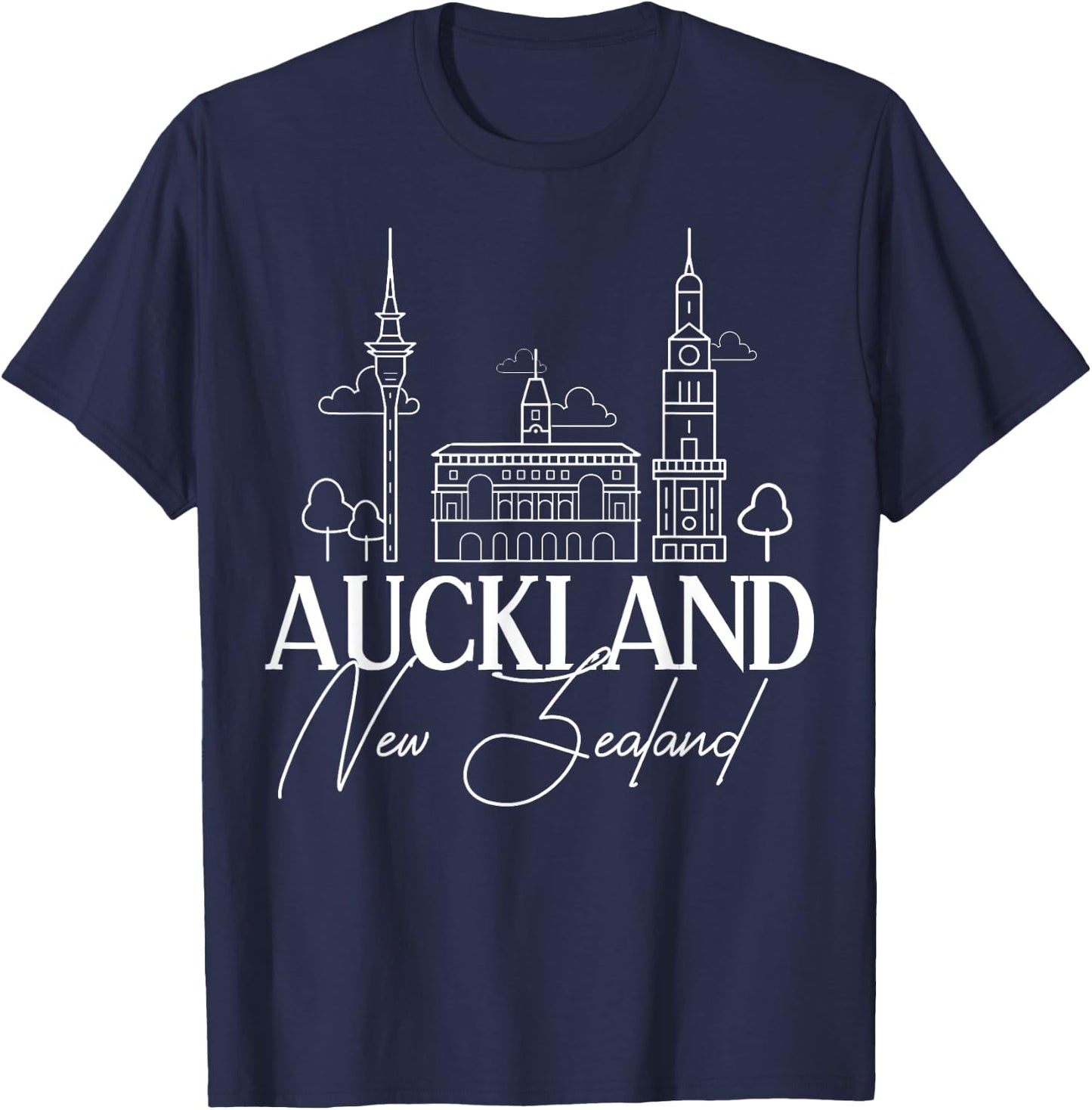 Auckland New Zealand City Skyline Map Travel T-Shirt - T-Shirt | Navy