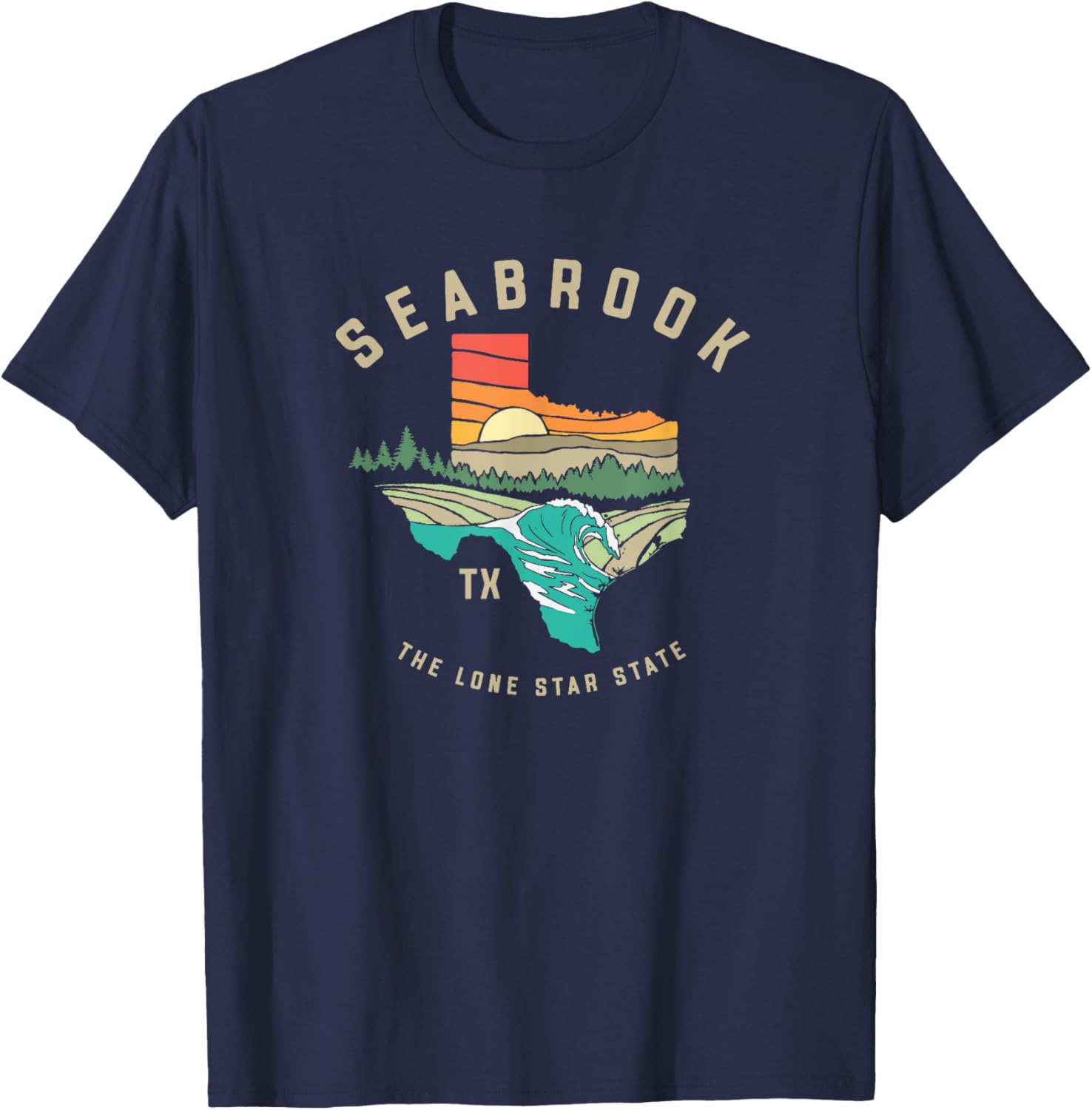 Seabrook Texas Outdoors Vintage Nature Illustration T-Shirt - T-Shirt | Navy