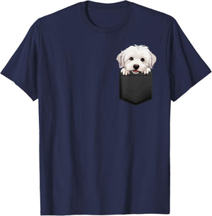 Tulear Cotton Puppy in Pocket Adorable Animal Lover , Black, S T-Shirt - T-Shirt | Navy