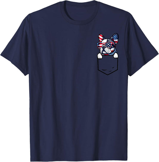 French Bulldog Pocket Frenchie American USA 4th Of July Dog T-Shirt - T-Shirt | Navy