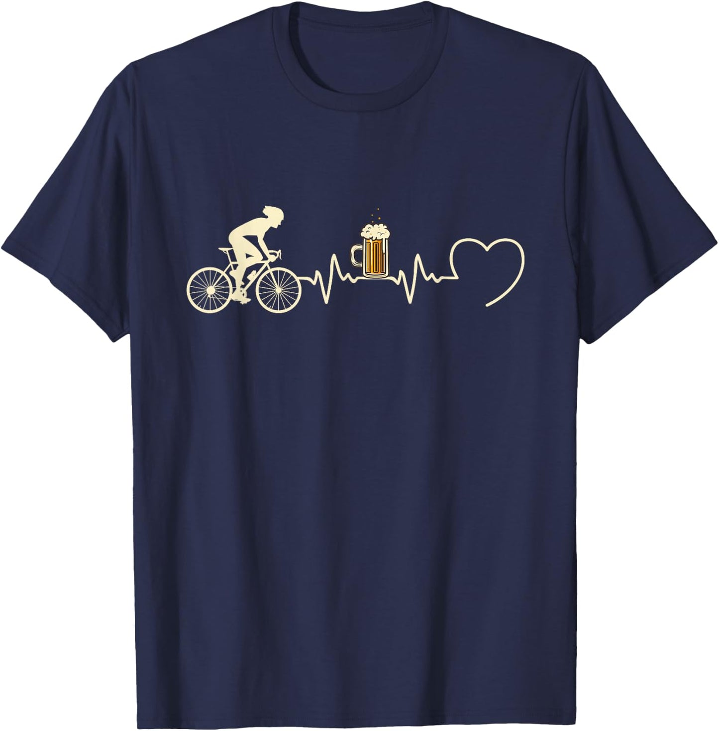 Homme Humour Velo Rigolo Humoristique Marrant Herren Damen Radfahrer Schwarz S Klassisch Kurzarm Doppelt Genähter Saum Geschenkidee Radfahrer Humor Bier Herzschlag Fahrrad T-Shirt - T-Shirt | Navy