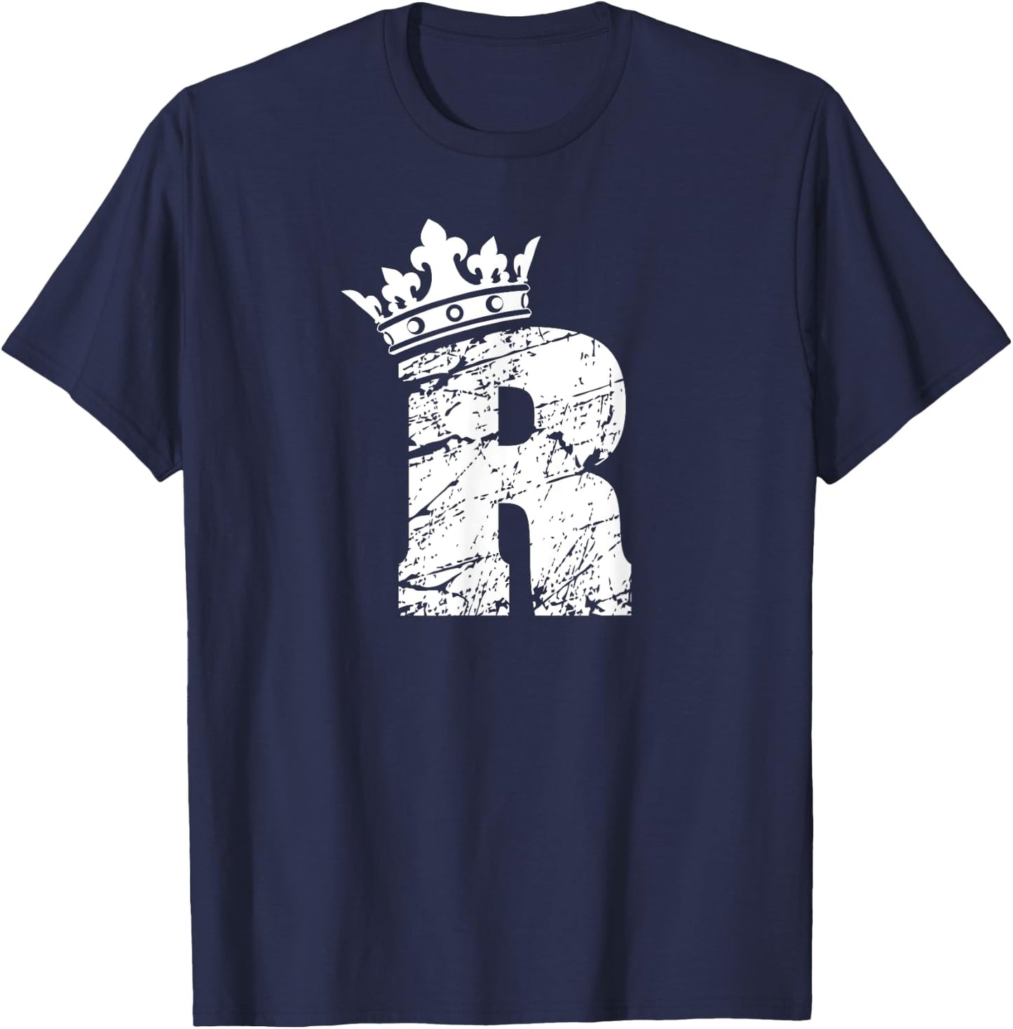 Alphabet T Shirt- Initial Letter R And King Queen Crown T-Shirt - T-Shirt | Navy