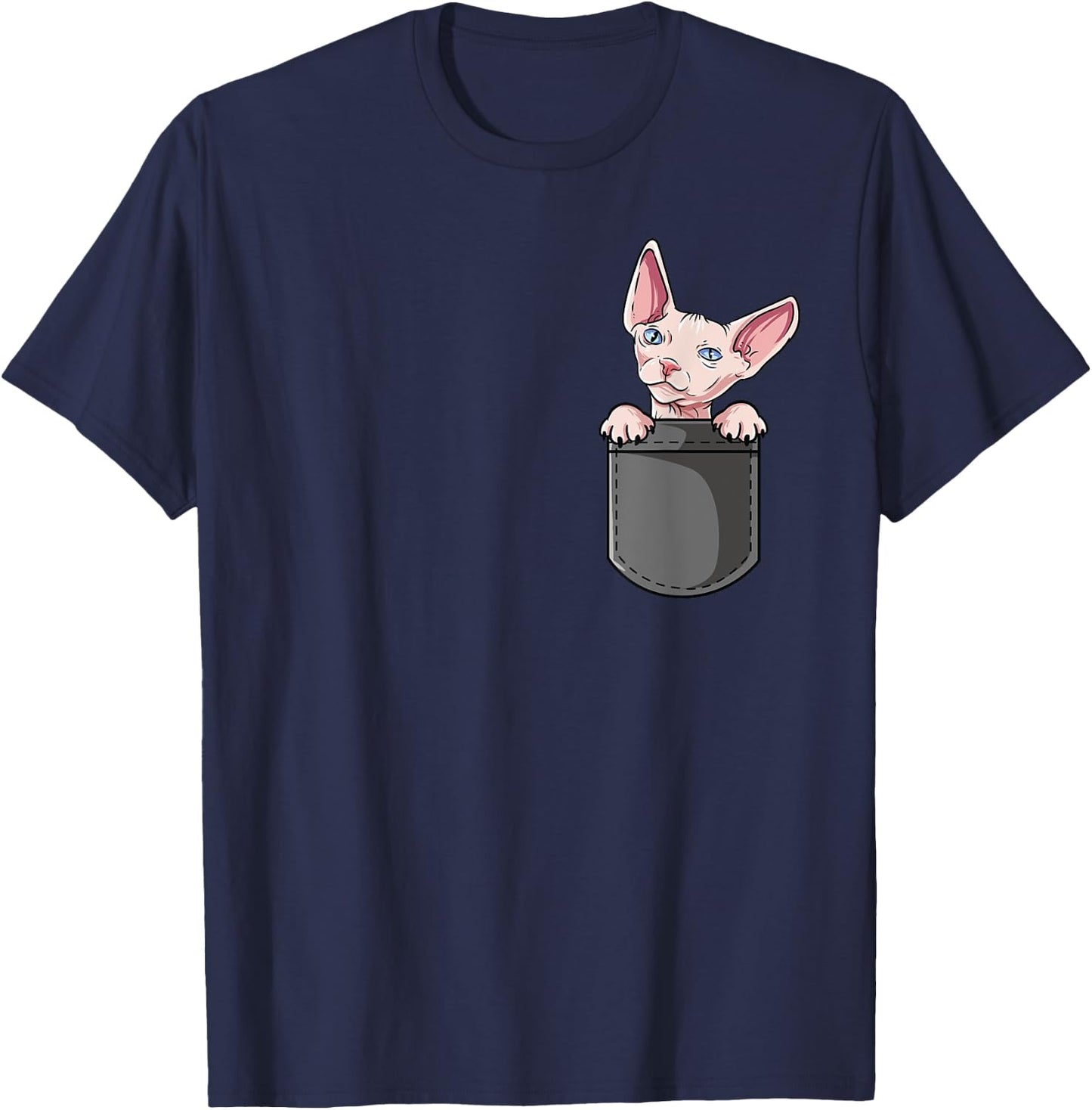 Cute Hairless Cat Design - Pocket Sphynx T-Shirt - T-Shirt | Navy