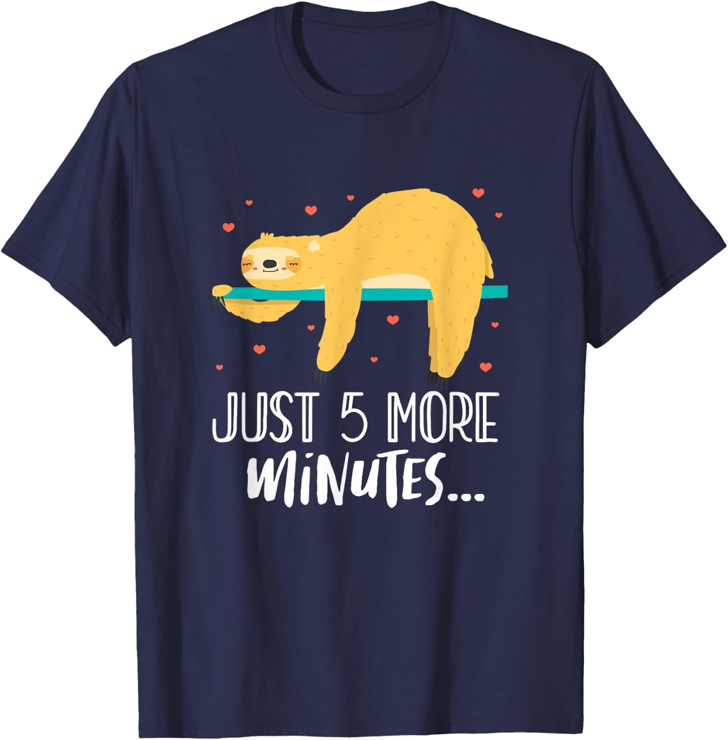 Just 5 More Minutes Tree Sloth Lazy Sleeping T-Shirt - T-Shirt | Navy