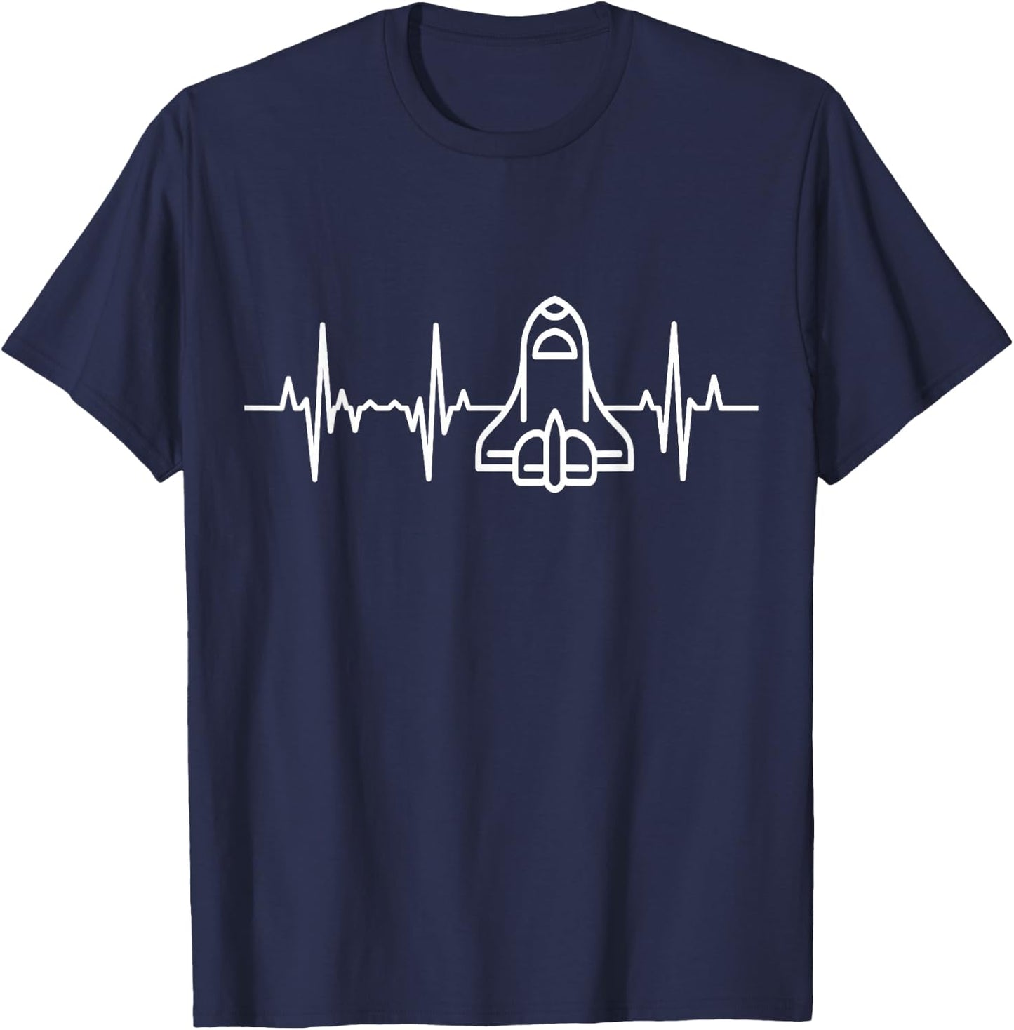 Space Rocket Heartbeat Space Enthusiast ECG T-Shirt - T-Shirt | Navy