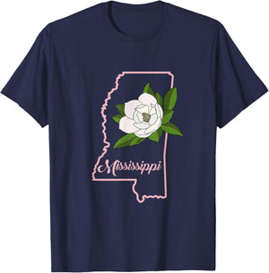 Mississippi Magnolia Flower T-Shirt - T-Shirt | Navy