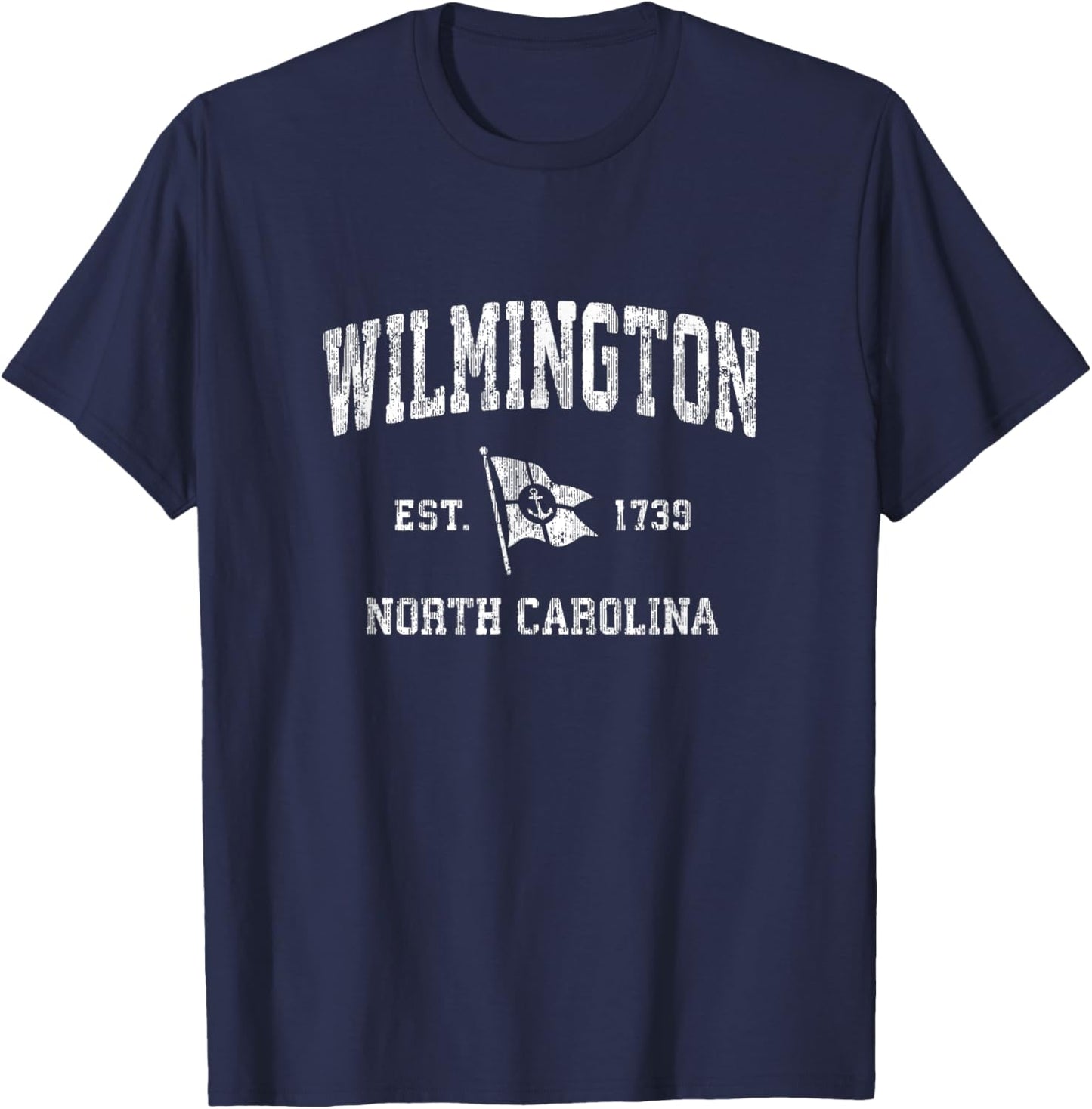 Wilmington North Carolina NC Vintage Boat Anchor Flag T-Shirt - T-Shirt | Navy