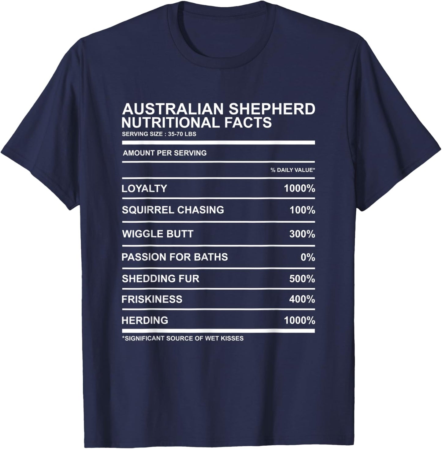 Australian Shepherd Nutritional Facts Wiggle Butt Aussie T-Shirt - T-Shirt | Navy