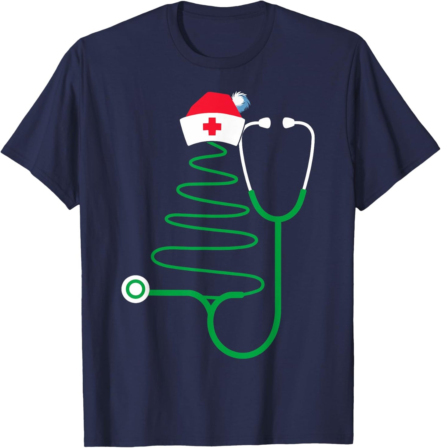 Stethoscope Christmas Tree Nurse Christmas Scrub T-Shirt - T-Shirt | Navy