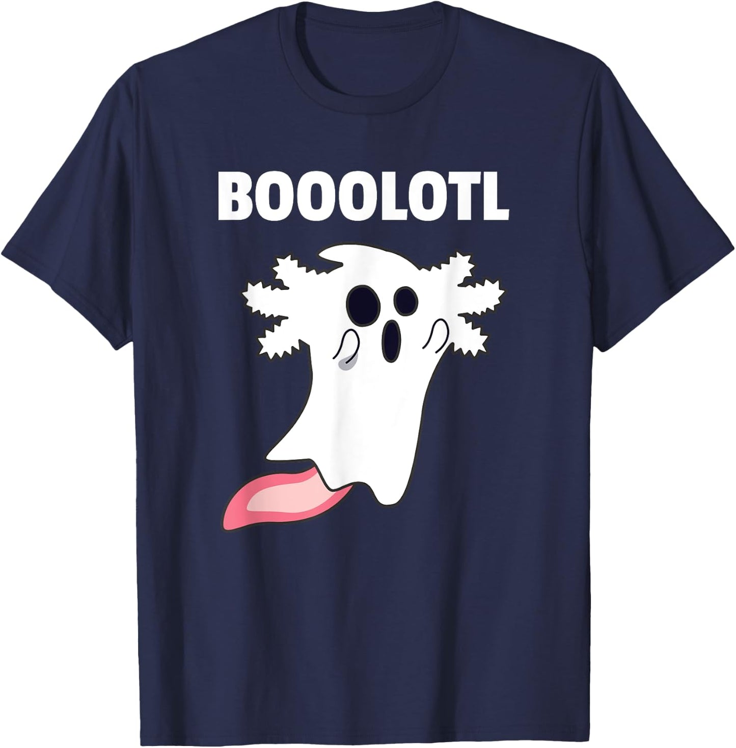 Booolotl - Boo Axolotl Ghost Halloween Kawaii Axolotl T-Shirt - T-Shirt | Navy