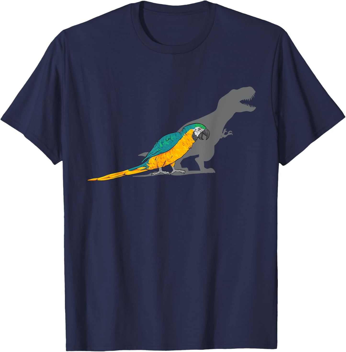 Macaw Parrot T-Rex Dinosaur Blue And Yellow Macaw T-Shirt - T-Shirt | Navy