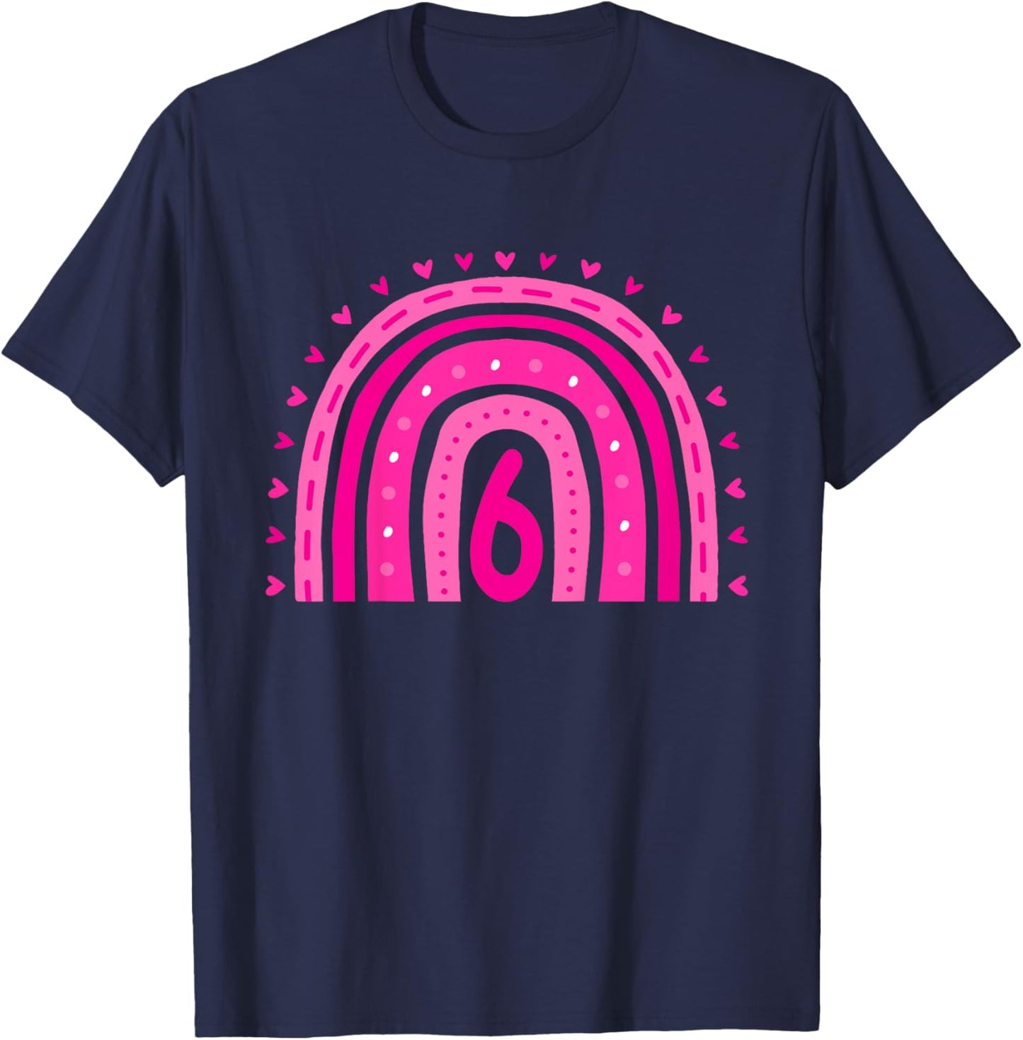 Kids Girl's Birthday Six 6 Years Old 6th Birthday Pink Rainbow T-Shirt - T-Shirt | Navy