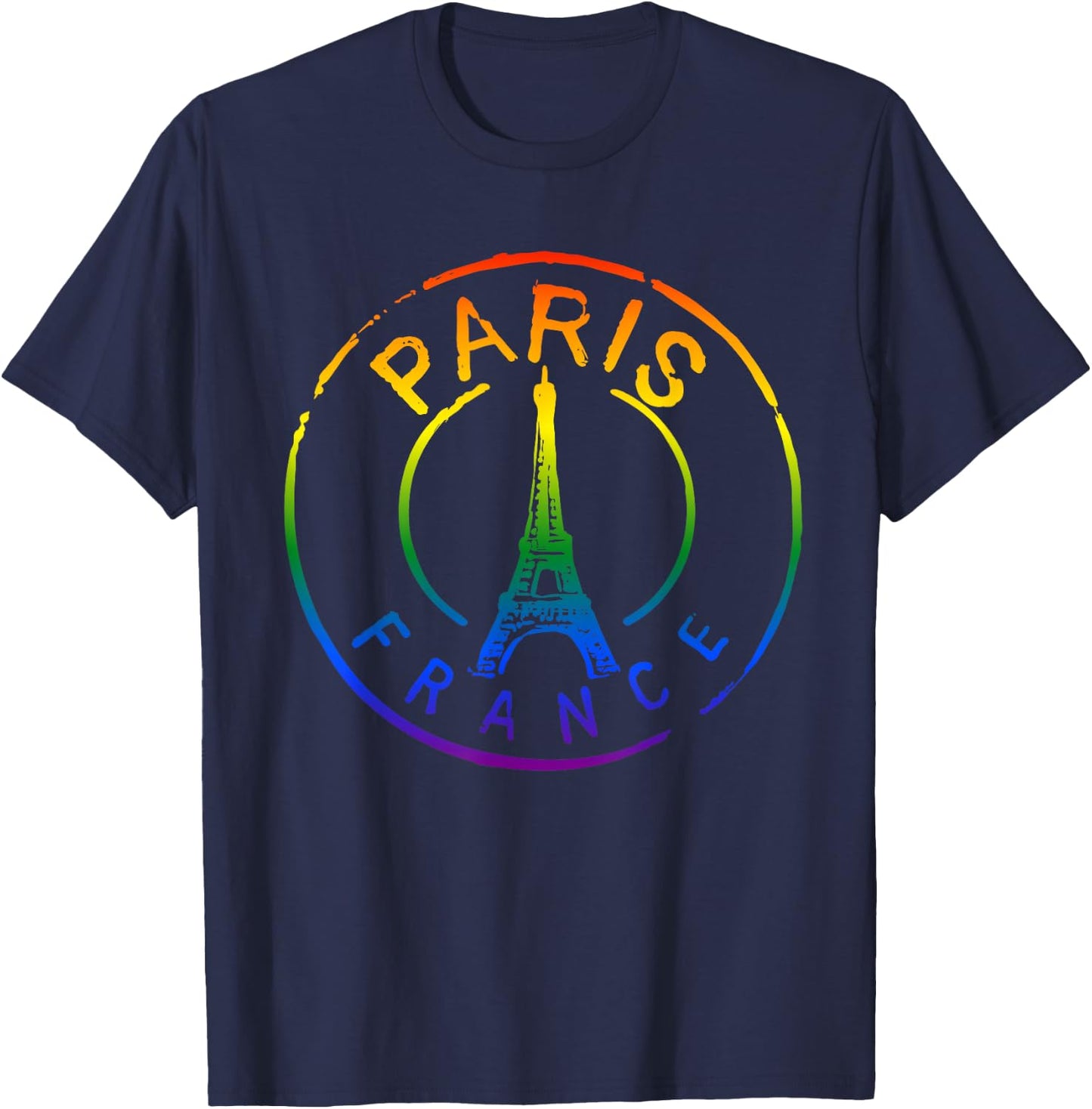 LGBT Rainbow Flag Color France French FR Paris Eiffel Tower T-Shirt - T-Shirt | Navy