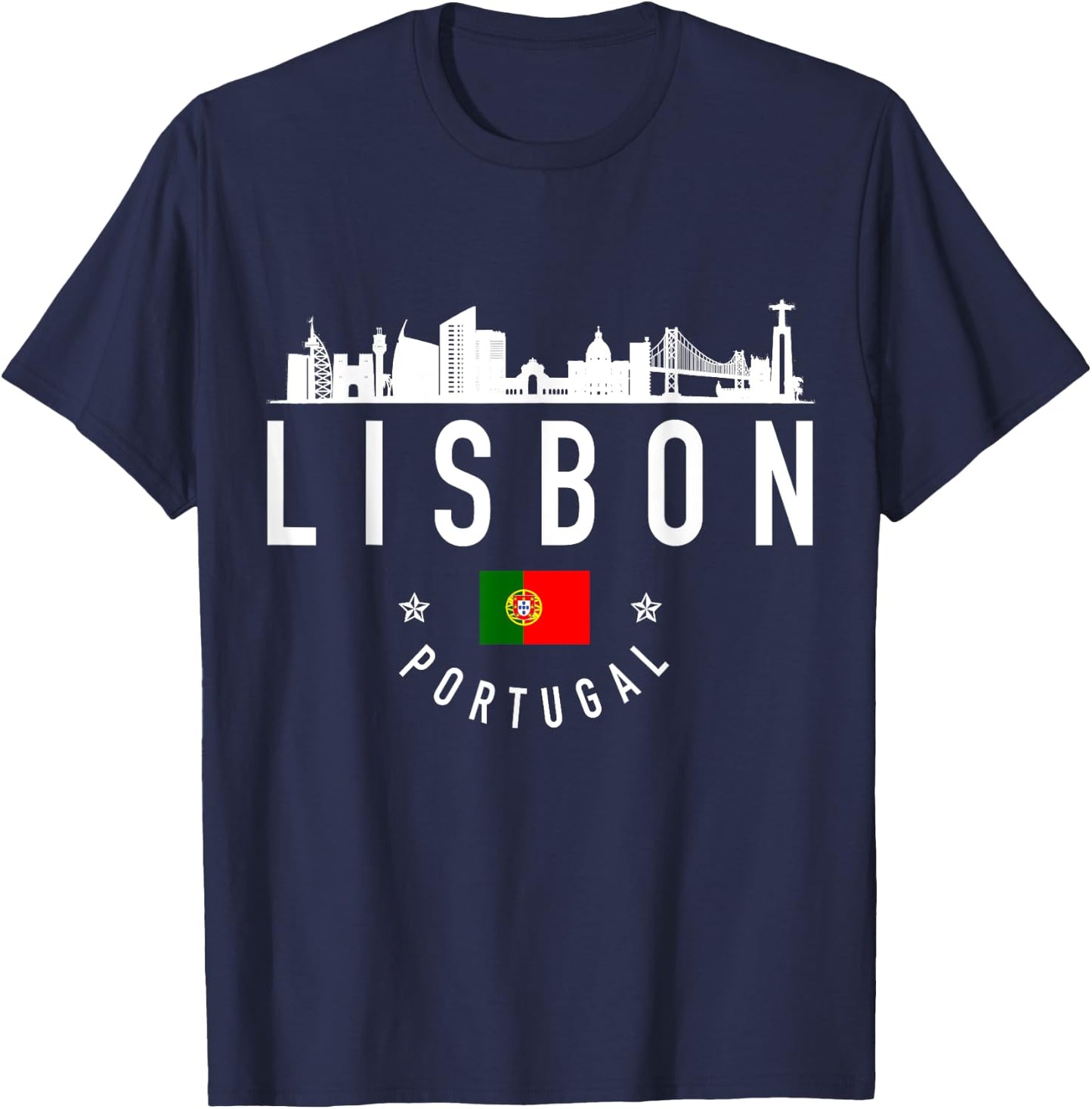 Lisbon Portugal Skyline Portuguese Flag Pride Souvenir T-Shirt - T-Shirt | Navy