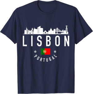 Lisbon Portugal Skyline Portuguese Flag Pride Souvenir T-Shirt - T-Shirt | Navy