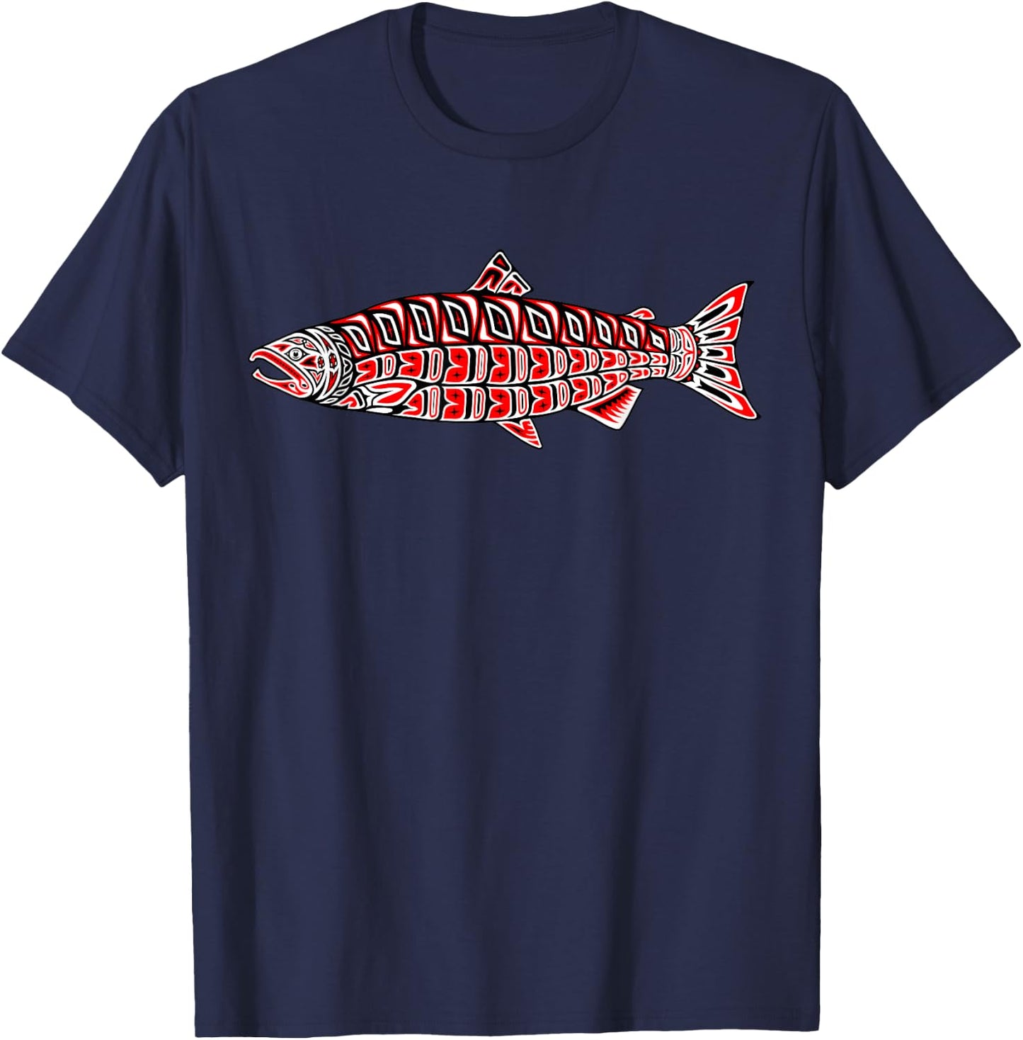 Salmon Native American Indian Pacific Northwest Coast Coho T-Shirt - T-Shirt | Navy