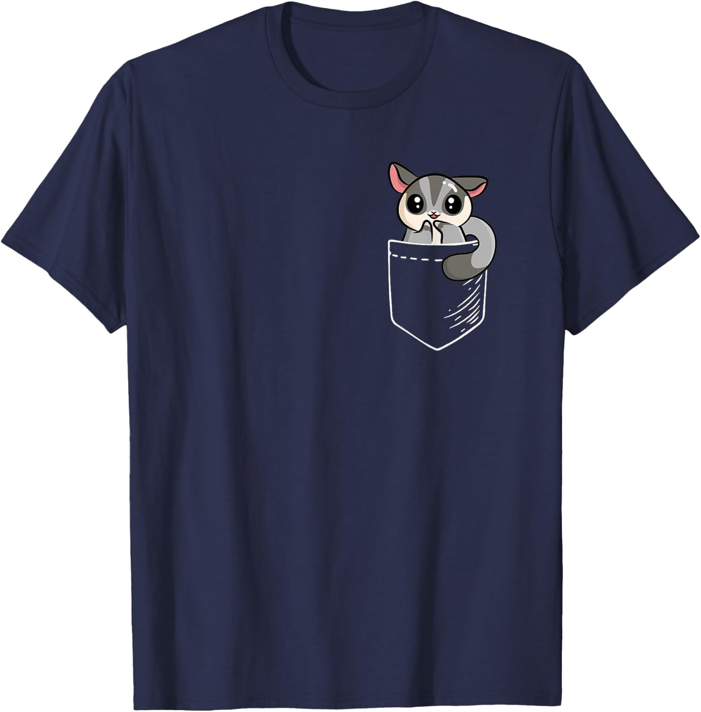 Kids Girls Cute Kawaii Pocket Sugar Glider Lover T-Shirt - T-Shirt | Navy