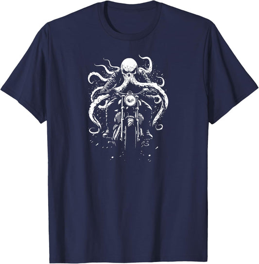 Vintage Motorcycle Rider Classic Bike Octopus T-Shirt - T-Shirt | Navy