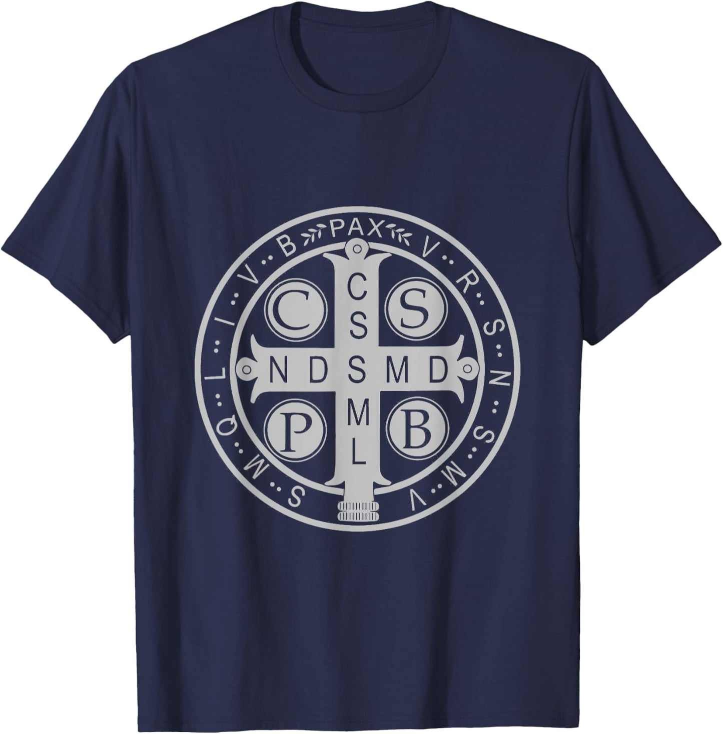 St. Benedict Medal - Traditional Latin Catholic Christian T-Shirt - T-Shirt | Navy