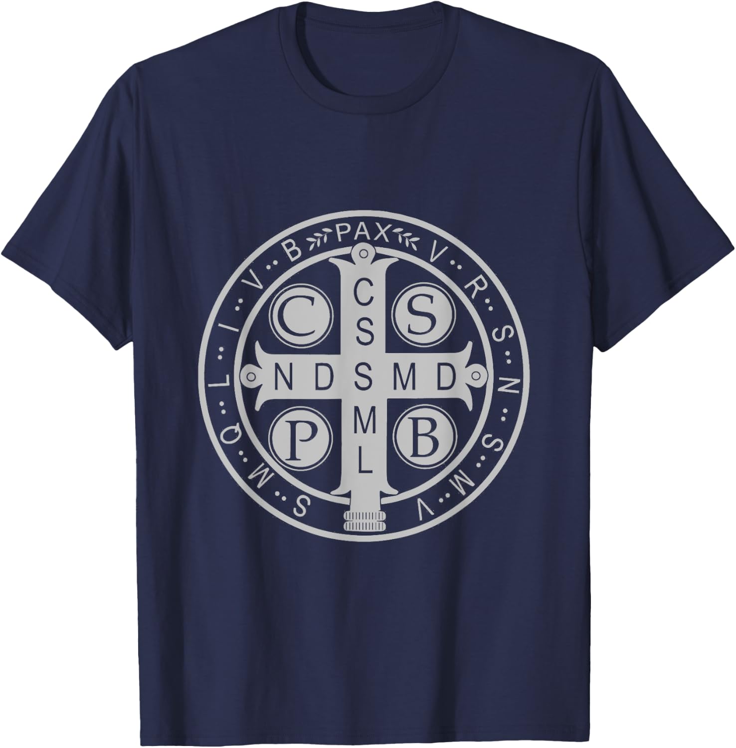 St. Benedict Medal - Traditional Latin Catholic Christian T-Shirt - T-Shirt | Navy