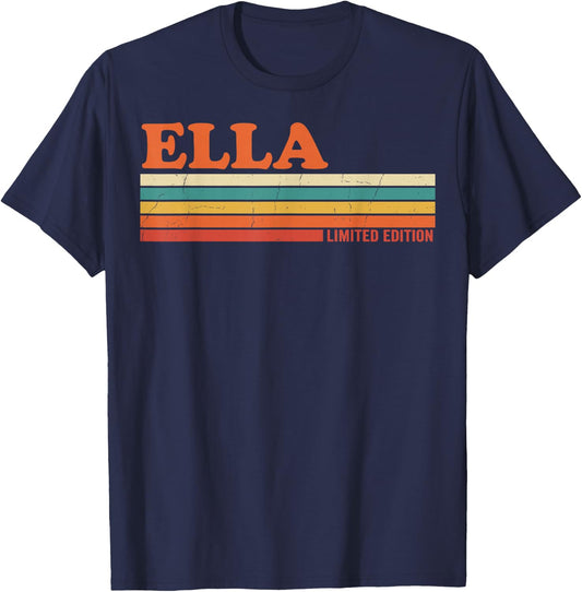 Ella Retro Personalized First Name Vintage Stripes T-Shirt - T-Shirt | Navy