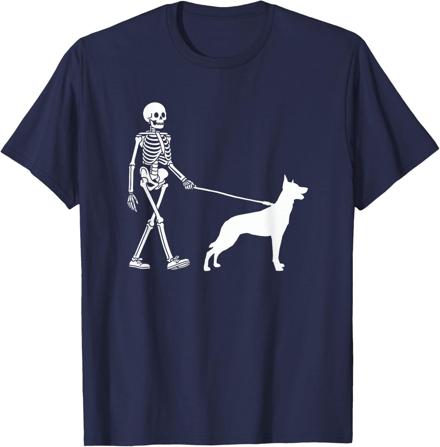 Skeleton Walking a Dog Belgian Malinois Halloween Outfit T-Shirt - T-Shirt | Navy
