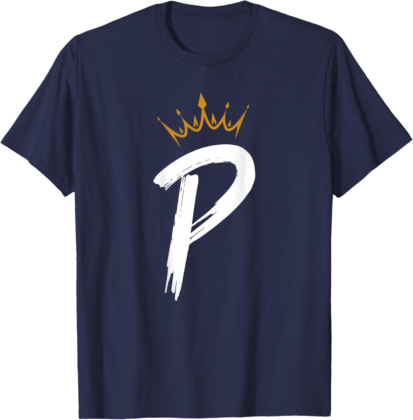 Queen King Letter P - BACKSIDE Letter With Crown Alphabet T-Shirt - T-Shirt | Navy