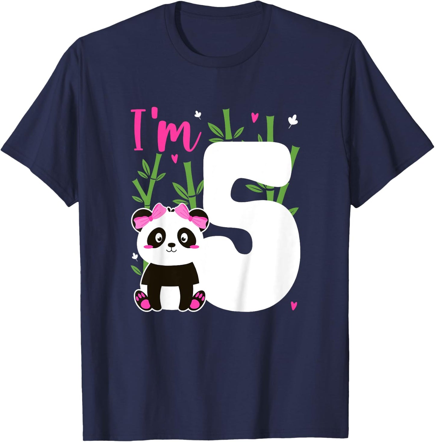 Kids 5th Panda Birthday 5 Year Old Girl Panda Bear Birthday T-Shirt - T-Shirt | Navy