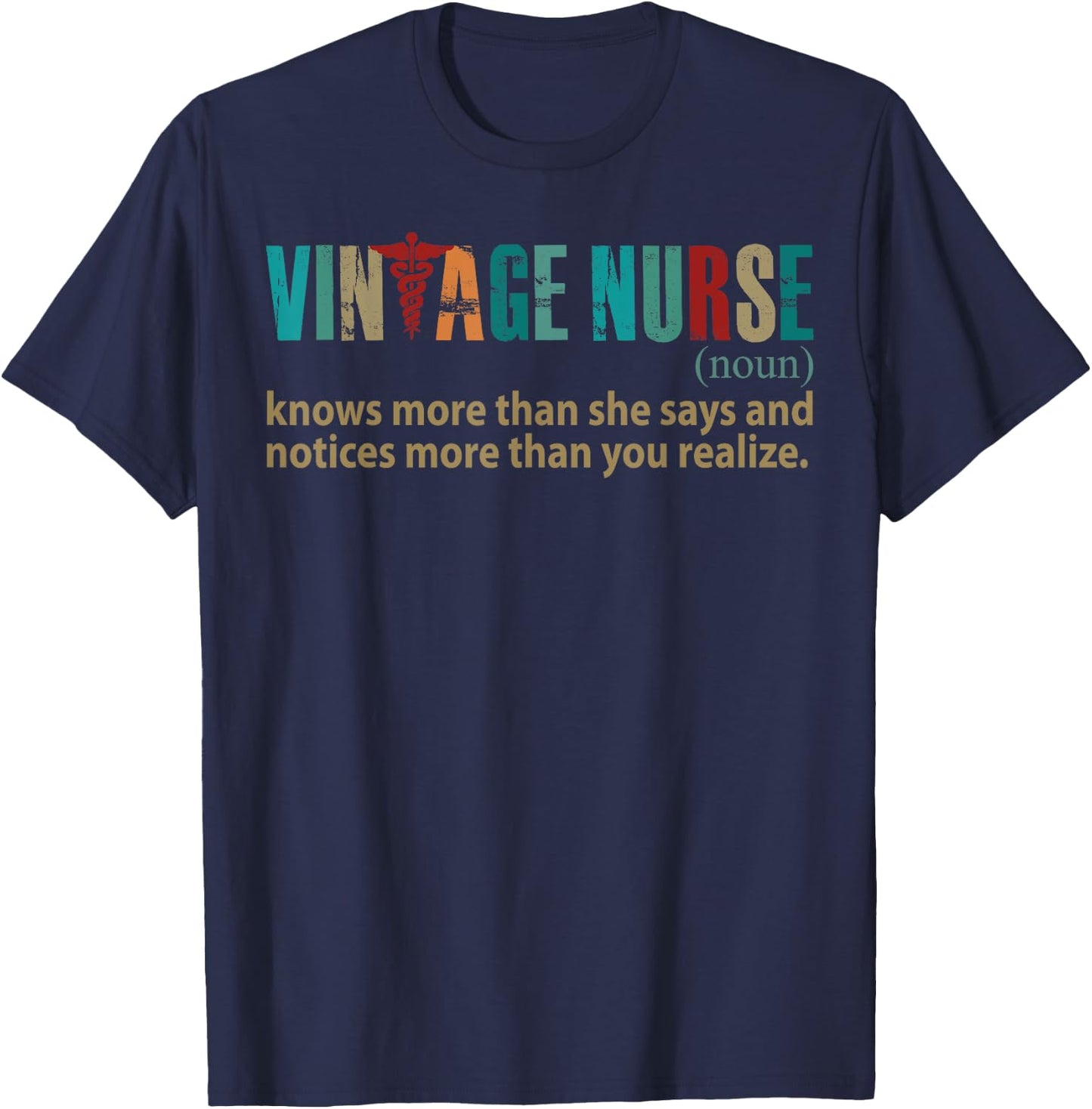 Vintage Nurse Knows More Than She Says Noun funny definition T-Shirt - T-Shirt | Navy