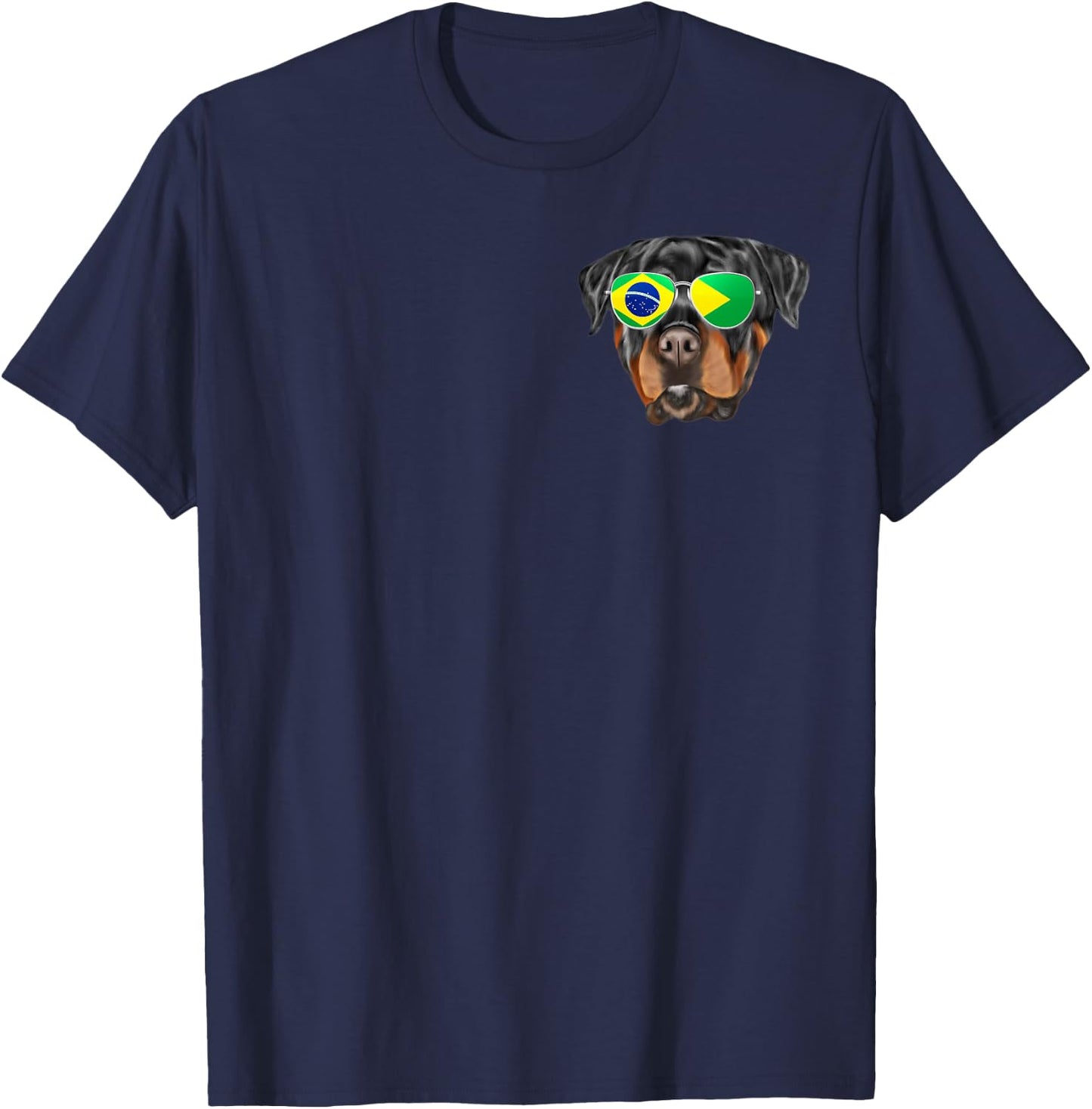 Brazilian Flag Rottweiler Dog Brazil Pocket T-Shirt - T-Shirt | Navy