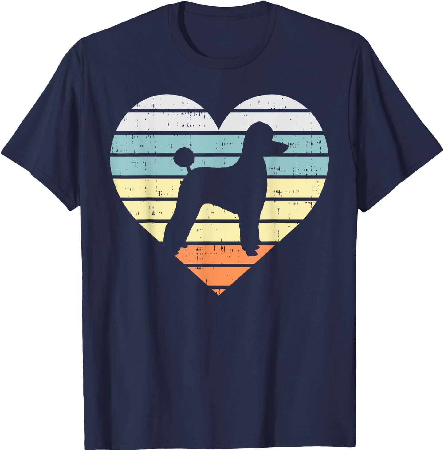Poodle Silhouette Heart Sunset Retro Dog Lover Owner Gift T-Shirt - T-Shirt | Navy