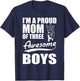 Lustiges Mutter- mit Aufschrift "I'm a proud Mom of three Awesome Boys" T-Shirt - T-Shirt | Navy