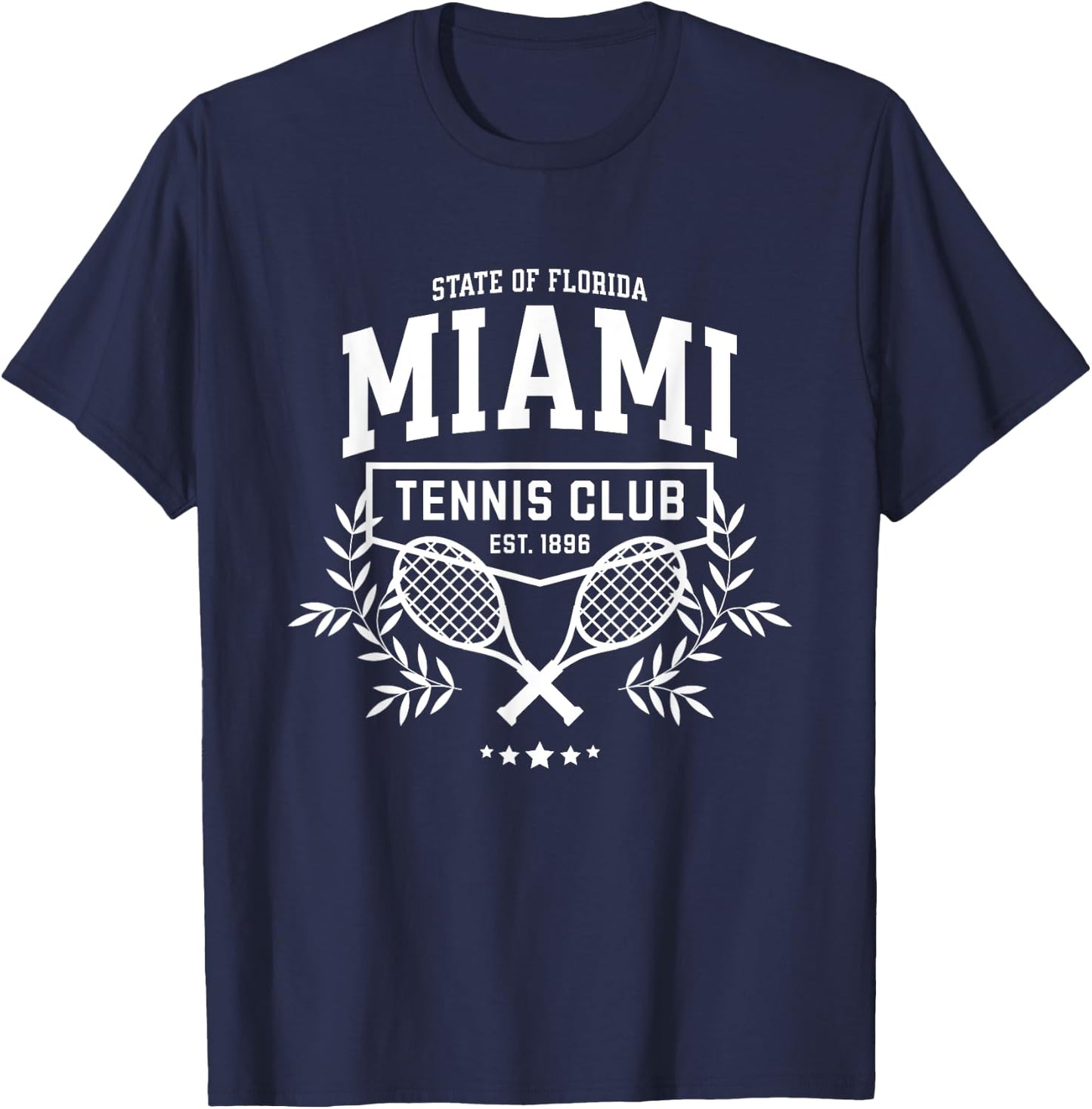 Miami Tennis, Varsity Player Style Graphic T-Shirt - T-Shirt | Navy