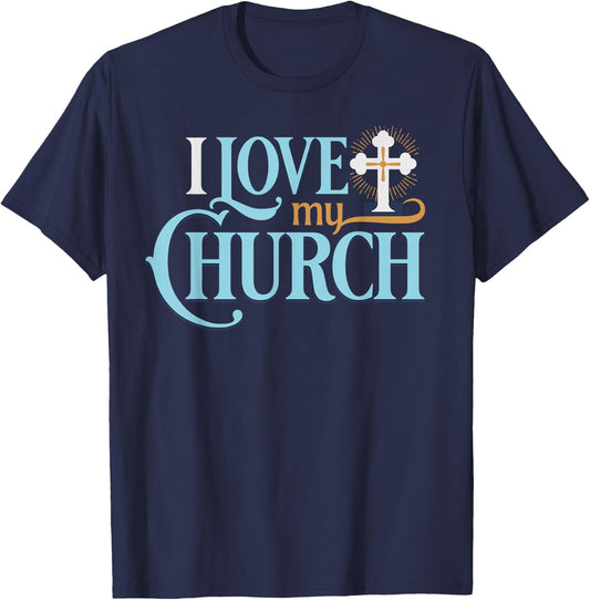 I Love My Church Christian T-Shirt - T-Shirt | Navy