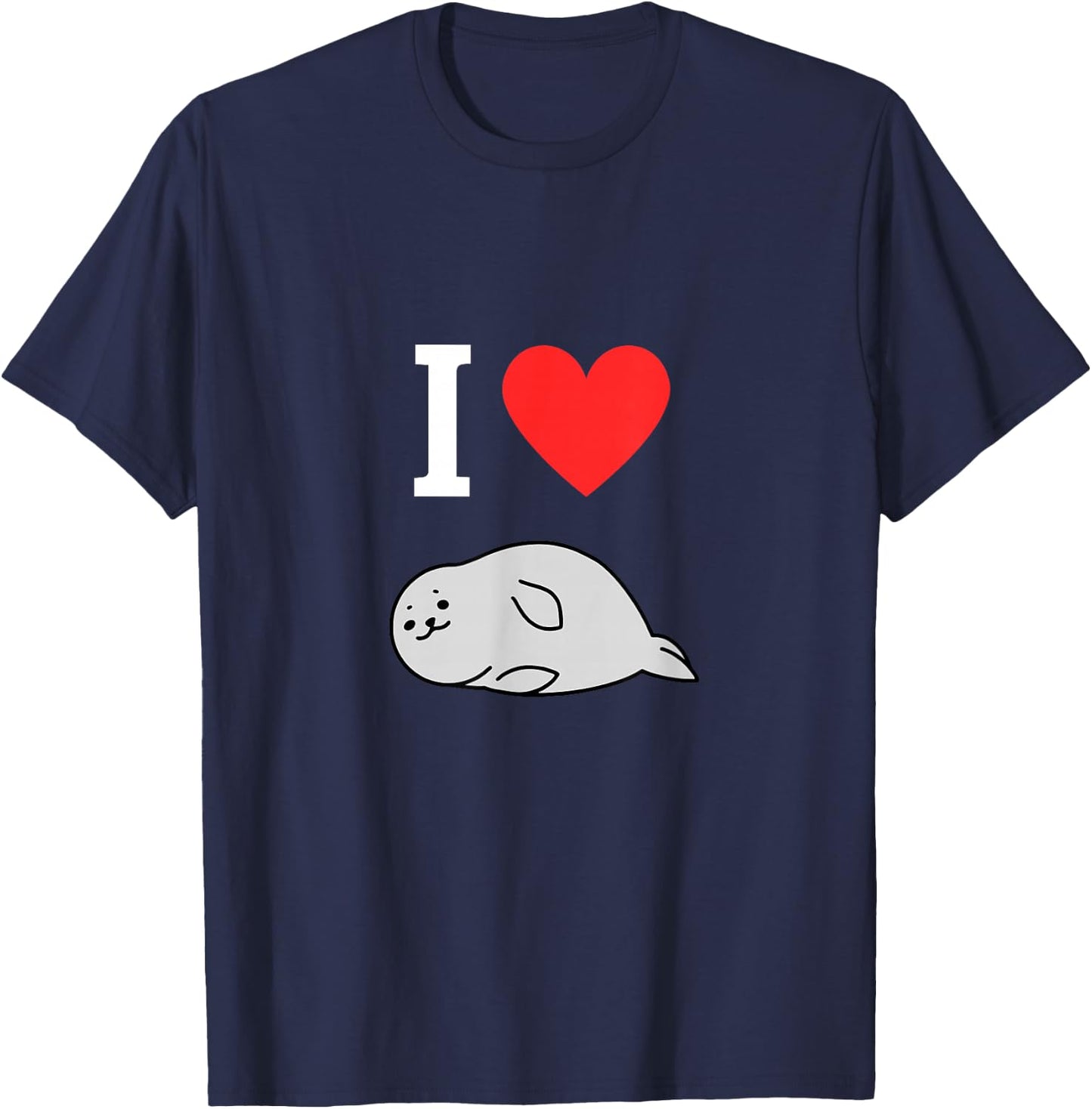 I Love Robben Cute Seal Seal Comic Kawaii Sea Style , black T-Shirt - T-Shirt | Navy
