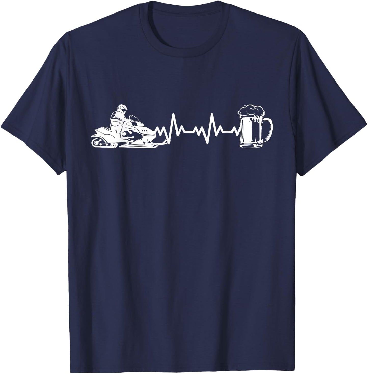 Snowmobil Snow Machine - Heartbeat EKG Snowmobiling T-Shirt - T-Shirt | Navy