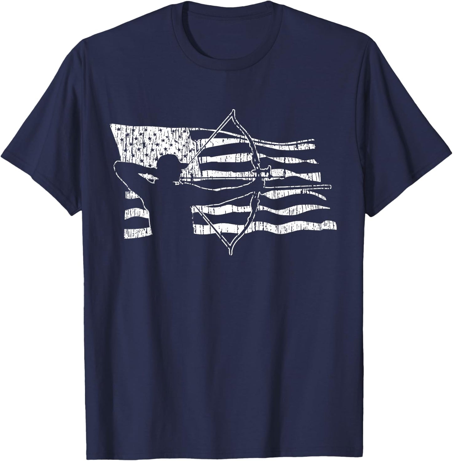 Bow Hunting American Flag Archery Patriotic Bow Hunter Gift Men T-Shirt - T-Shirt | Navy