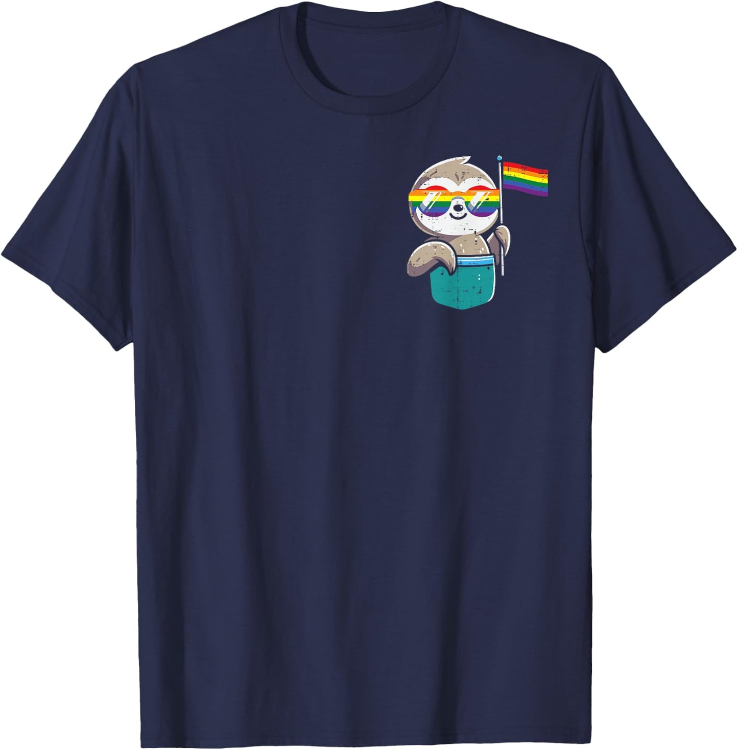 Gay Pride Month Sloth Pocket LGBTQ Ally Rainbow Men Women T-Shirt - T-Shirt | Navy
