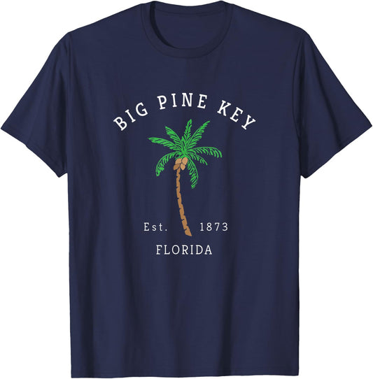Retro Cool Big Pine Key Florida Keys Colorful Palm Tree T-Shirt - T-Shirt | Navy