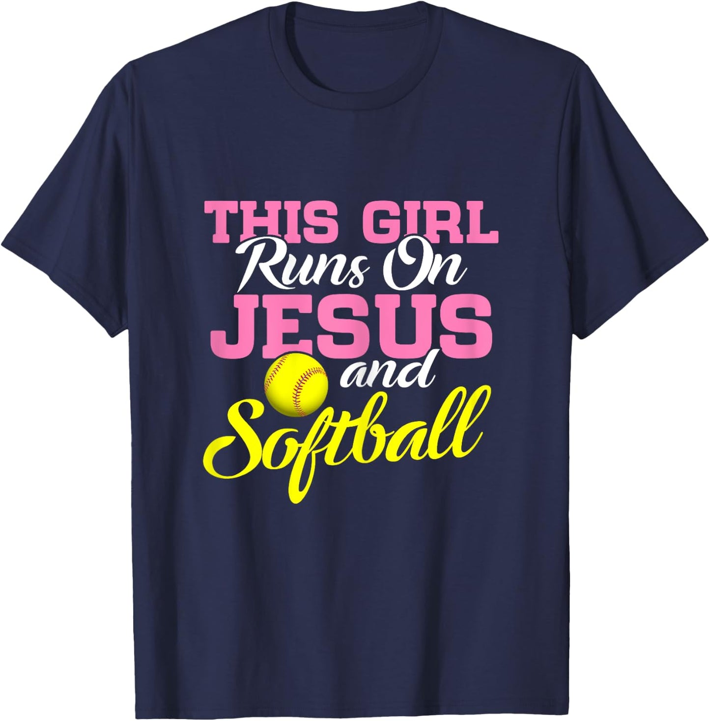This Girl Runs On Jesus and Softball Women Christian T-Shirt - T-Shirt | Navy
