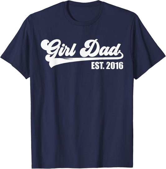 Girl Dad Est 2016 Retro Proud Vintage Father of Daughters T-Shirt - T-Shirt | Navy